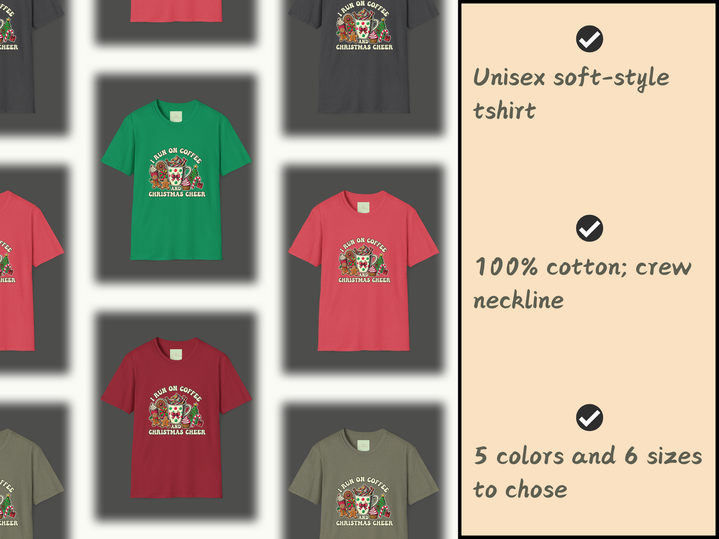 I Run on Coffee and Christmas Cheer Shirt - Funny Holiday Tee, Cozy Xmas Gift for Coffee Lovers, Unisex Christmas T-Shirt, Festive Apparel