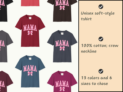 MAMA Shirt with Pink Coquette Bow  Cute Mom Shirt  Perfect Gift for Moms Perfect Gift for Mother's Day or Valentine's Day  Pink Heart Tee