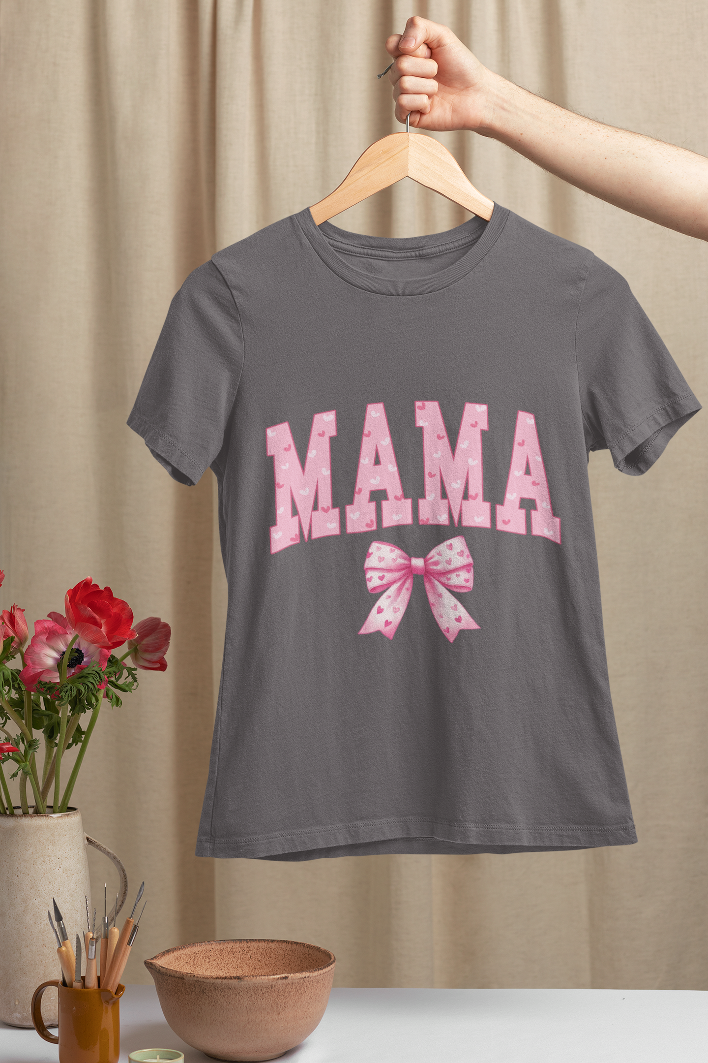 MAMA Shirt with Pink Coquette Bow  Cute Mom Shirt  Perfect Gift for Moms Perfect Gift for Mother's Day or Valentine's Day  Pink Heart Tee