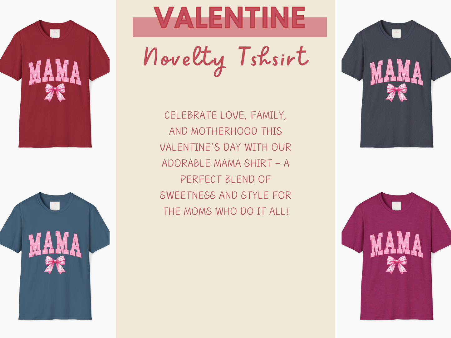 MAMA Shirt with Pink Coquette Bow  Cute Mom Shirt  Perfect Gift for Moms Perfect Gift for Mother's Day or Valentine's Day  Pink Heart Tee