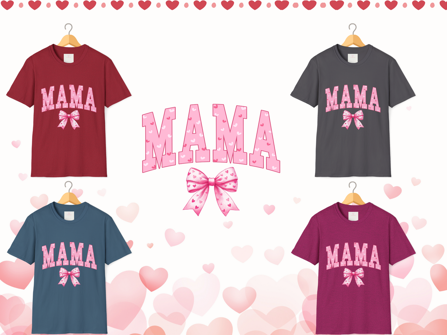 MAMA Shirt with Pink Coquette Bow  Cute Mom Shirt  Perfect Gift for Moms Perfect Gift for Mother's Day or Valentine's Day  Pink Heart Tee