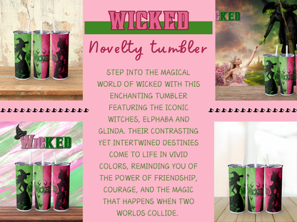 Wicked Tumbler Green and Pink Oz-Inspired Perfect for Broadway Fans Stainless Steel Cup, Perfect Gift for Fans of Wicked